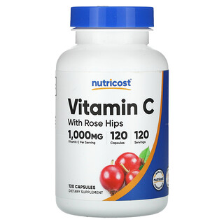 Nutricost, Vitamina C con rosa mosqueta, 120 cápsulas