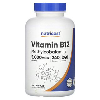 Nutricost, B12-vitamin, 5000 mcg, 240 kapszula