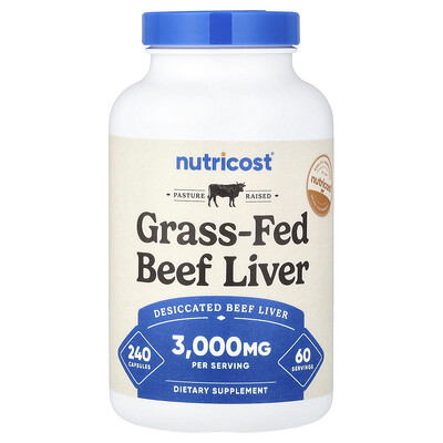 Nutricost, Grass-Fed Desiccated Beef Liver, 3,000 mg, 240 Capsules (750 mg per Capsule)