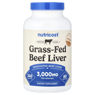 Nutricost, Hígado de reses alimentadas con pasturas, 3000 mg, 240 cápsulas (750 mg por cápsula)