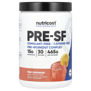 Nutricost, Suorituskykyinen, Pre-SF, Stimulanttiton Pre-Workout -yhdistelmä, Vaaleanpunainen limonadi, 465 g