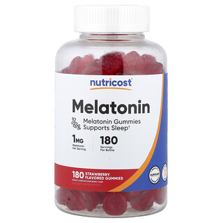 Nutricost, Мелатонин, клубника, 1 мг, 180 жевательных таблеток