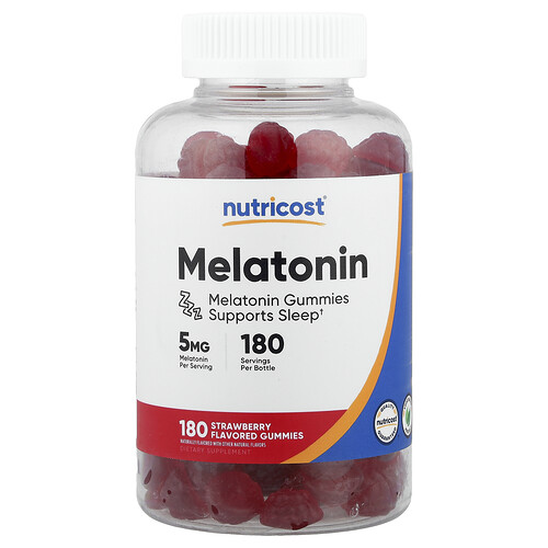 Nutricost, Melatonin Gummies, Strawberry, 5 mg, 180 Gummies