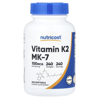 Nutricost, Витамин K2 MK-7, 100 μg, 240 меки капсули