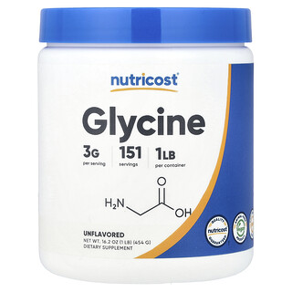 Nutricost, Glisin, Aromasız, 454 g (16,2 oz)