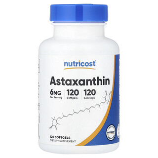 Nutricost, Astaxantina, 6 mg, 120 cápsulas blandas
