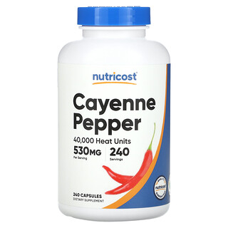 Nutricost, Piper Cayenne, 40.000 unități de căldură, 530 mg, 240 capsule