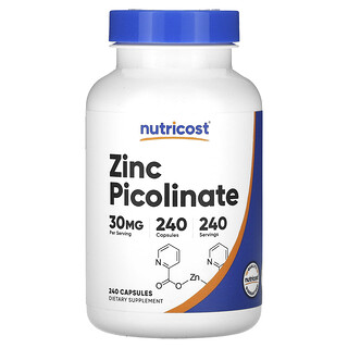 Nutricost, Picolinato de zinc, 30 mg, 240 cápsulas