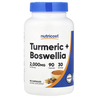 Nutricost, куркума + босвеллия, 90 капсул
