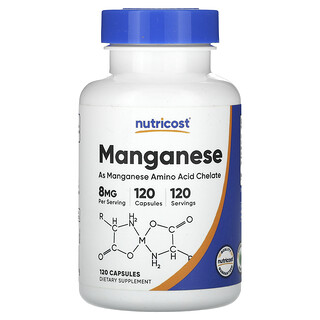 Nutricost, Manganeso, 8 mg, 120 cápsulas