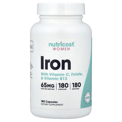 Product Image for Nutricost, Women, Iron With Vitamin C, Folate, & Vitamin B12, 180 Capsules