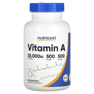 Nutricost, 维生素 A，25000 国际单位，500 粒软胶囊
