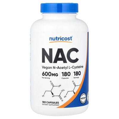 Nutricost NAC веганский N-ацетил L-цистеин 600 мг 180 капсул