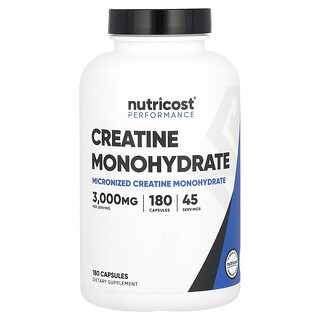 Nutricost, Rendimiento, Monohidrato de creatina, 180 cápsulas (750 mg por cápsula)