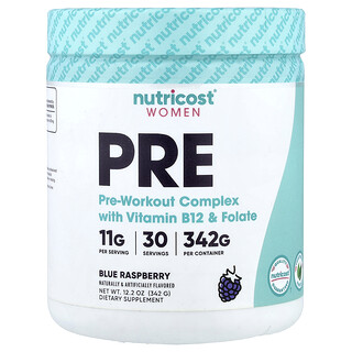 Nutricost, 여성, 비타민B12 및 엽산 함유 운동 전 보충제 섭취 복합체, 블루 라즈베리 맛, 342g(12.2oz)