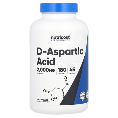 Photos - Vitamins & Minerals Nutricost, Performance, D-Aspartic Acid, 180 Capsules  NCS-67613(500 mg per Capsule)
