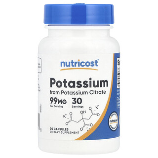 Nutricost, Potasio, 99 mg, 30 cápsulas