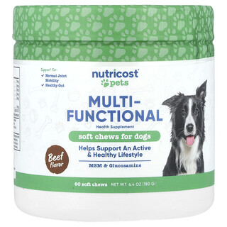 Nutricost, 寵物，多功能，寵物狗專用，牛肉味，60 片軟咀嚼片，6.4 盎司（180 克）