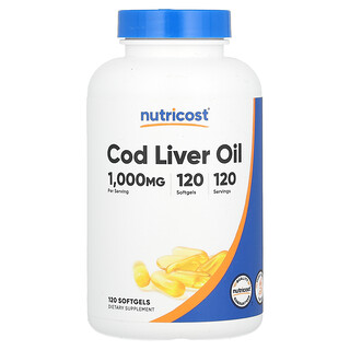 Nutricost, Huile de foie de morue, 1000 mg, 120 capsules à enveloppe molle