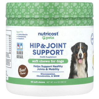 Nutricost, Haiwan Peliharaan, Sokongan Pinggul & Sendi, Untuk Anjing, Daging Lembu, 60 Kunyah Lembut, 6.4 oz (180 g)