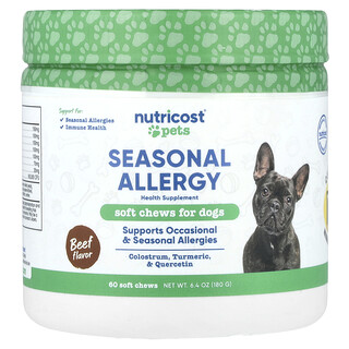 Nutricost, Haiwan Peliharaan, Alahan Bermusim, Untuk Anjing, Daging Lembu, 60 Kunyah Lembut, 6.4 oz (180 g)