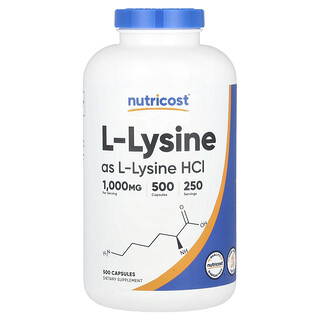 Nutricost, L-Lysine, 1,000 mg, 500 Capsules (500 mg per Capsule)