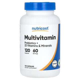 Nutricost, Monivitamiini, probiootit + 22 vitamiinia ja kivennäisainetta, 120 kapselia