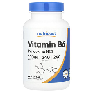 Nutricost, Vitamin B6, 100 mg, 240 Kapsul