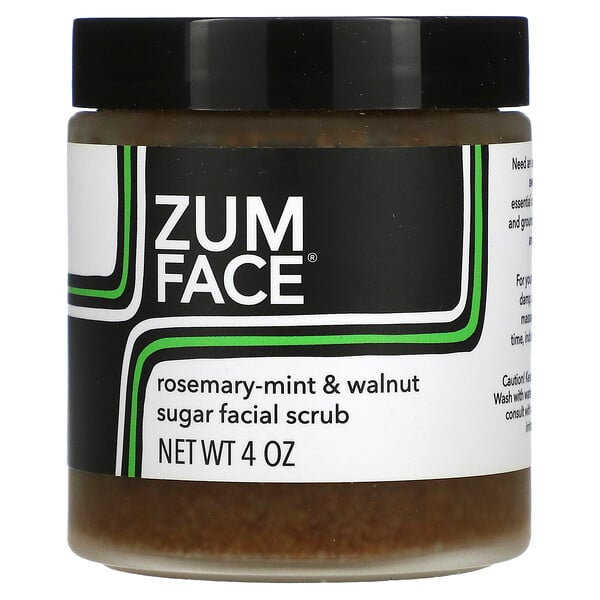 ZUM, Zum Face, Sugar Facial Scrub, Rosemary-Mint & Walnut, 4 oz