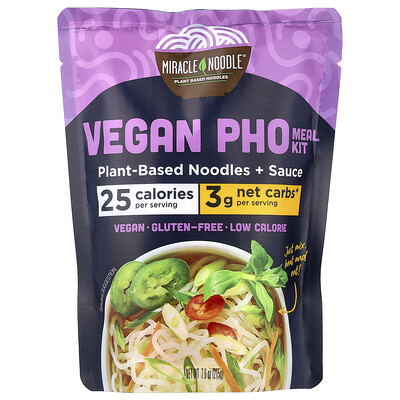 Miracle Noodle, Kit de comidas Vegan Pho, Fideos de origen vegetal con salsa, 215 g (7,6 oz)