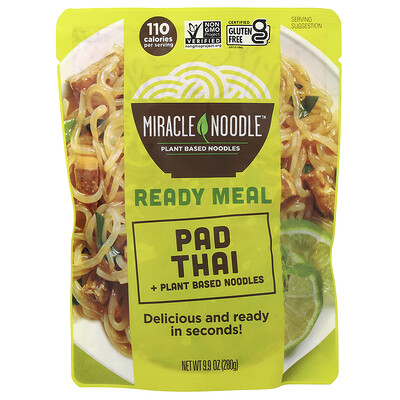 Miracle Noodle, Comida lista, Pad Thai y fideos a base de plantas, 280 g (9,9 oz)