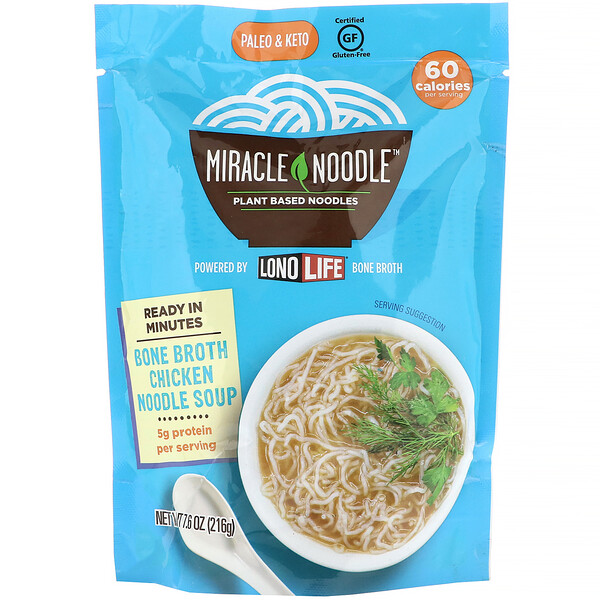 Miracle Noodle, Суп с лапшой на костном бульоне, куриный, 215 г (7,6 унции)