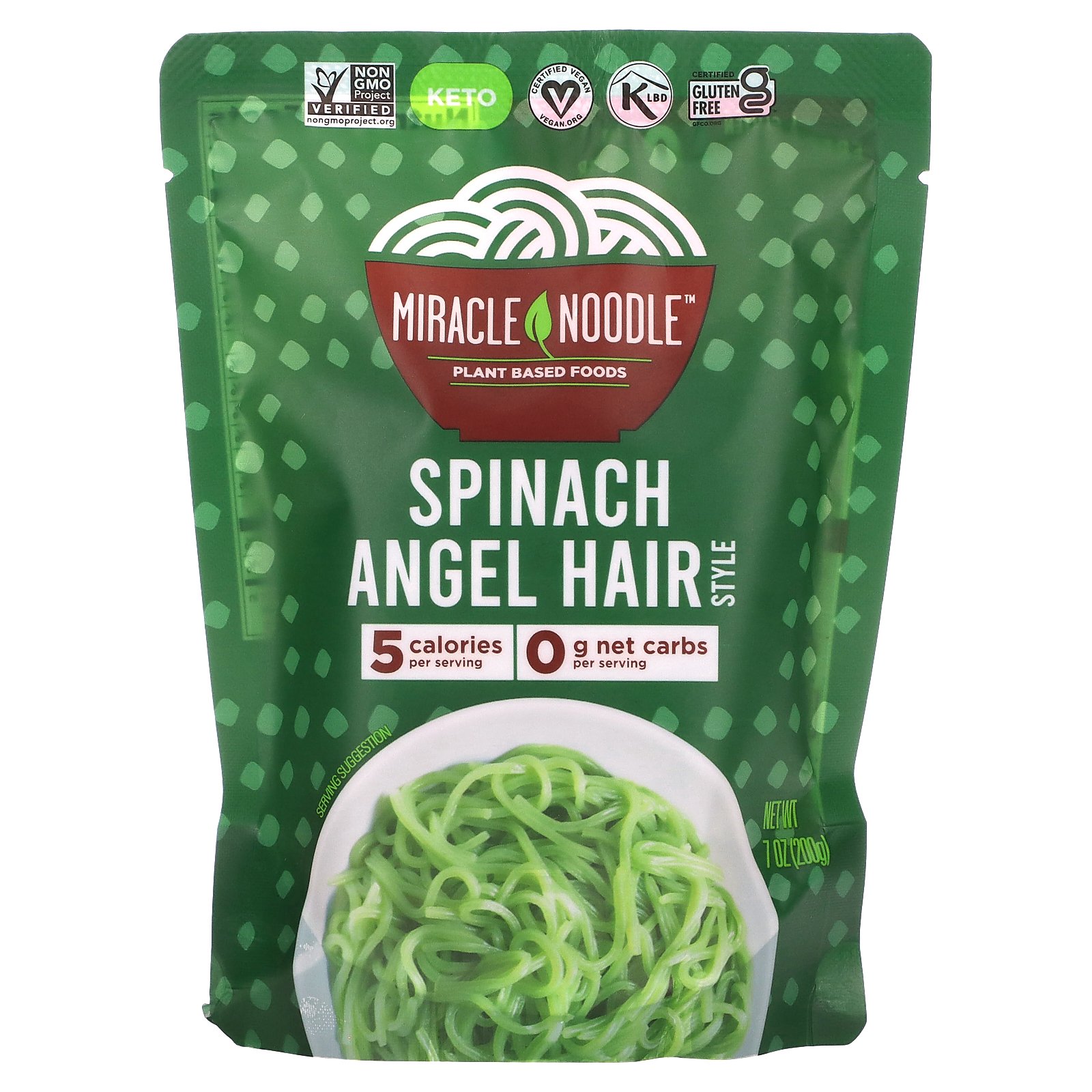 Miracle Noodle, Spinach Angel Hair Style, 7 Oz (200 G)