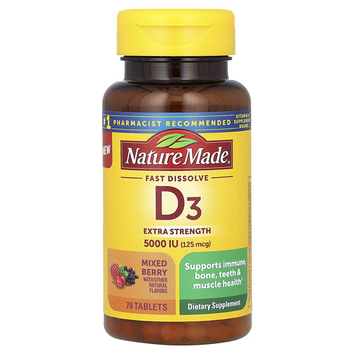 Nature Made Fast Dissolve D3, Mixed Berry, 125 mcg (5,000 IU), 70 Tablets