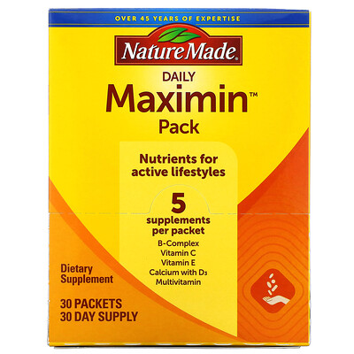

Nature Made Daily Maximin Pack, мультивитамины и минералы, 6 добавок в пакете, 30 пакетов