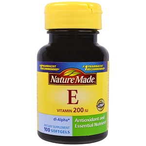 Nature Made, Витамин E, 200 МЕ, 100 жидких гелевых капсул