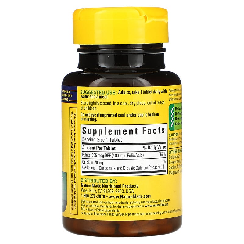 Nature Made, Folic Acid, 400 mcg, 250 Tablets