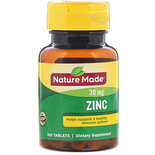 Nature Made, Zinc, 30 mg, 100 tabletas