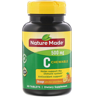Nature Made, Жевательный витамин С, апельсин, 500 мг, 60 таблеток