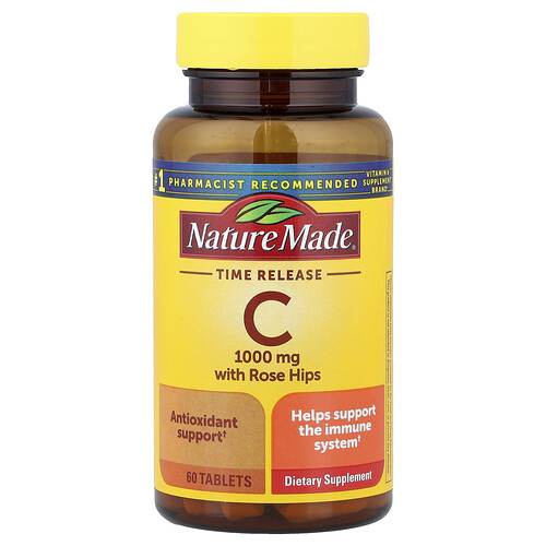 Nature Made, Vitamina C con rosa mosqueta, Liberación prolongada, 1000 mg, 60 comprimidos