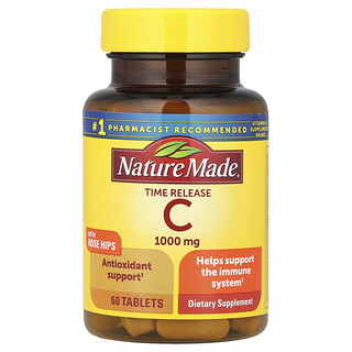 Nature Made, Vitamina C con rosa mosqueta, Liberación prolongada, 1000 mg, 60 comprimidos