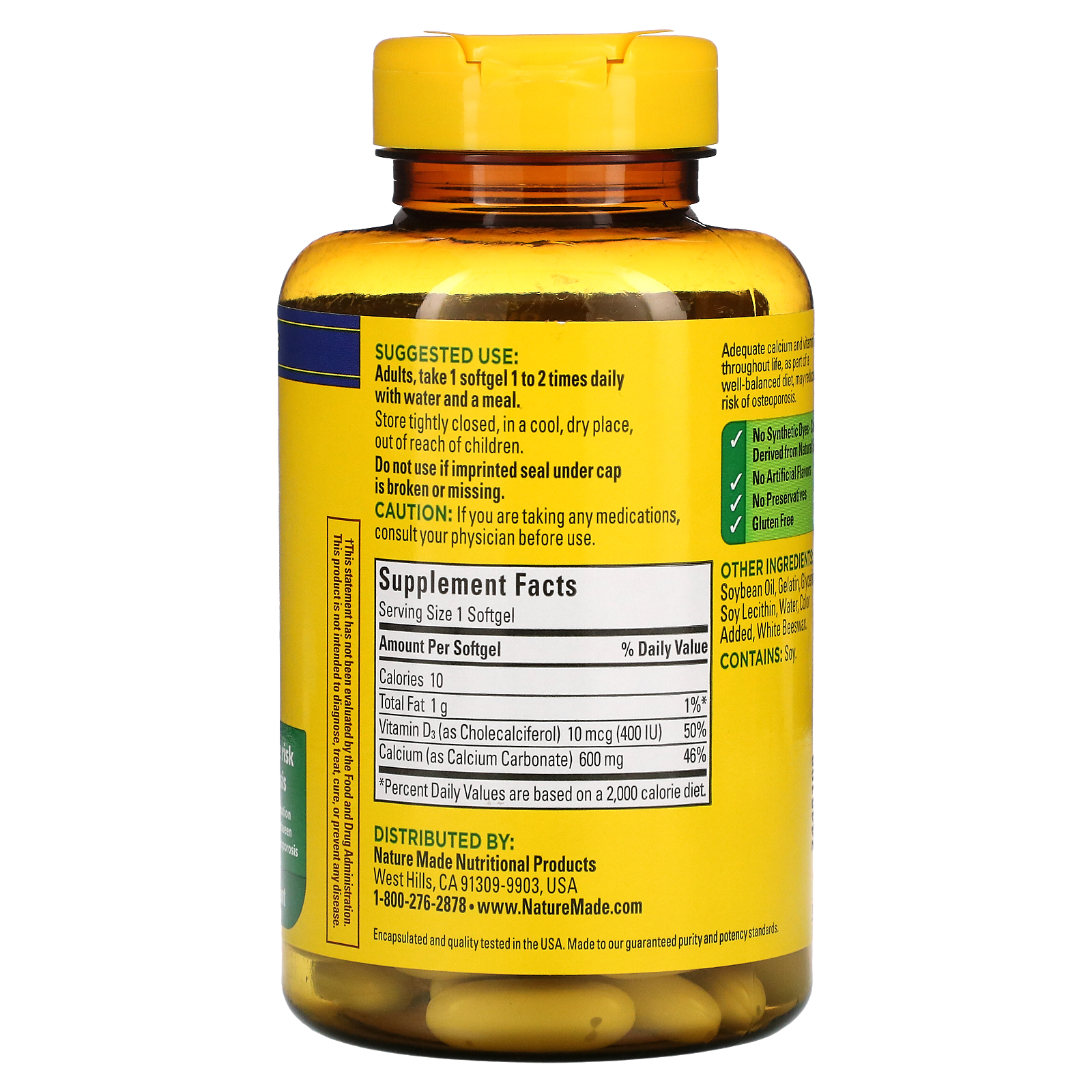 Nature Made, Calcium with Vitamin D3, 600 mg, 100 Softgels