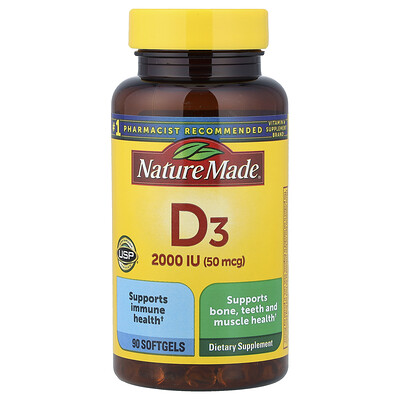 Nature Made, Vitamina D3, 2000 UI (50 mcg), 90 cápsulas blandas