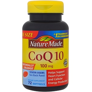 Nature Made, CoQ10, натуральный апельсин, 100 мг, 72 мягкие таблетки