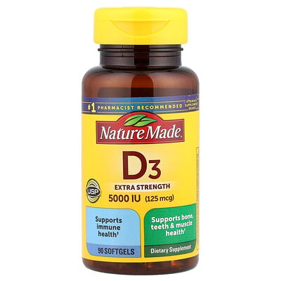 Photos - Vitamins & Minerals Extra Nature Made Nature Made, D3,  Strength, 125 mcg , 90 Softgels NDM-02621 (5,000 IU)