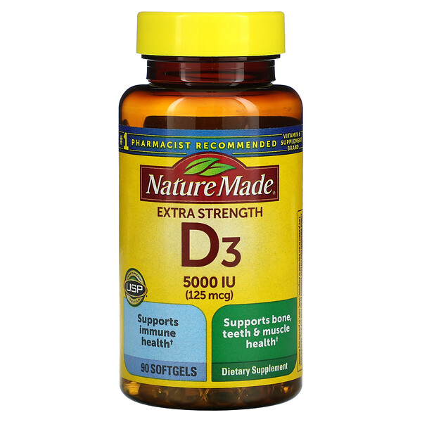 Nature Made, D3, Extra Strength, 125 mcg (5,000 IU), 90 Softgels