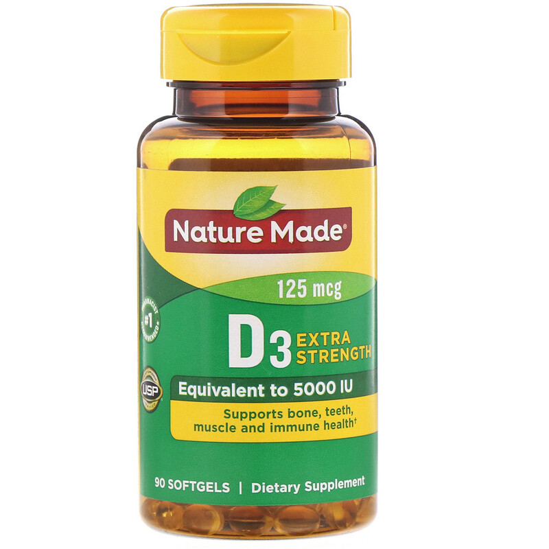 Nature Made, 維生素 D3,額外強度,125 微克,90 粒軟膠囊