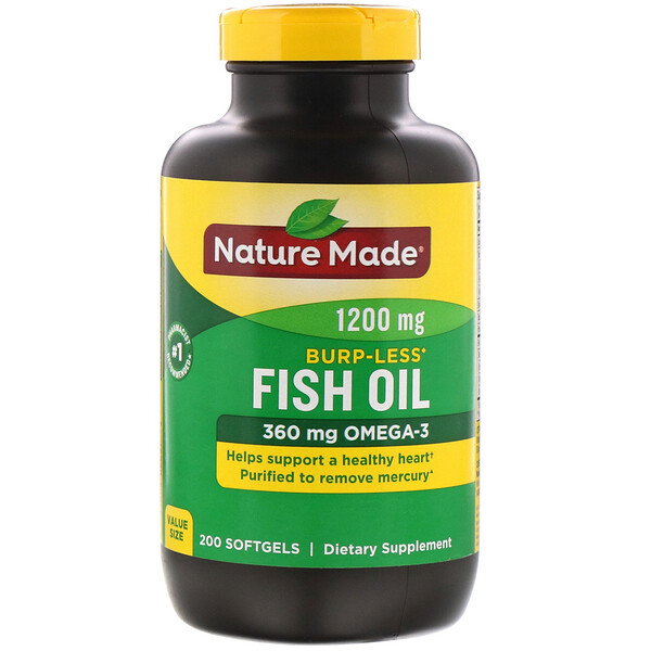 Nature Made, Fish Oil, BurpLess, 1,200 mg, 200 Softgels iHerb