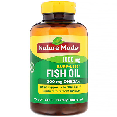 

Nature Made Fish Oil, Burp-Less, 1,000 mg, 150 Softgels