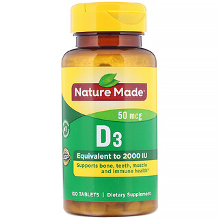 Nature Made, Витамин D3, 50 мкг, 100 таблеток